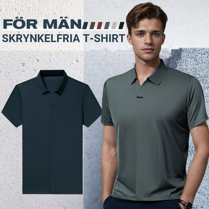 Andningsbar skrynkelfri T-shirt för män – klassisk revers 👕✨