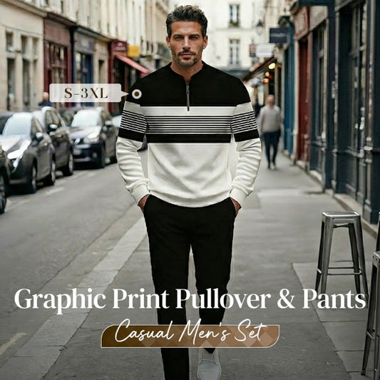 🔥 👕Grafiskt tryckt tröja och byxuppsättning för män – Street Style, Comfort Fit & Casual Look 👖
