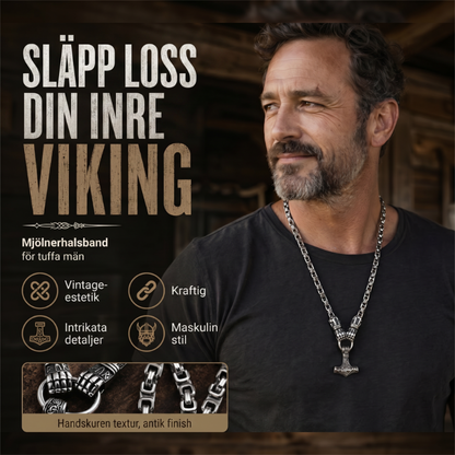 Viking Tors Hammare Hänghalsband i Rostfritt Stål med Bysantinsk Kedja