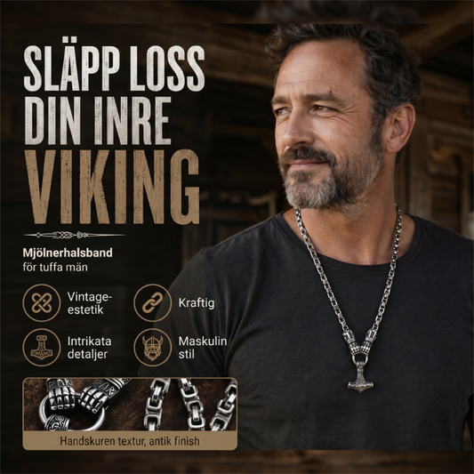 Viking Tors Hammare Hänghalsband i Rostfritt Stål med Bysantinsk Kedja