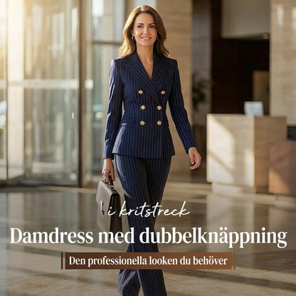 👔50% RABATT👩‍💼Dubbelknäppt kritstrecksrandig kavaj för damer – Skräddarsydd passform, elegant affärsoutfit och premiumtyg för självförtroende✨