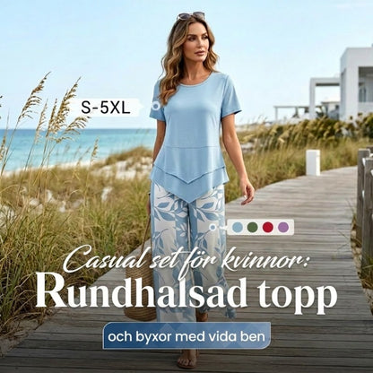 💙2-delat set – tunikatopp i lager & vida byxor, avslappnad & andningsbar 👕🦵💨
