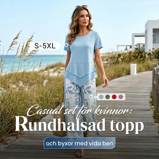 💙2-delat set – tunikatopp i lager & vida byxor, avslappnad & andningsbar 👕🦵💨