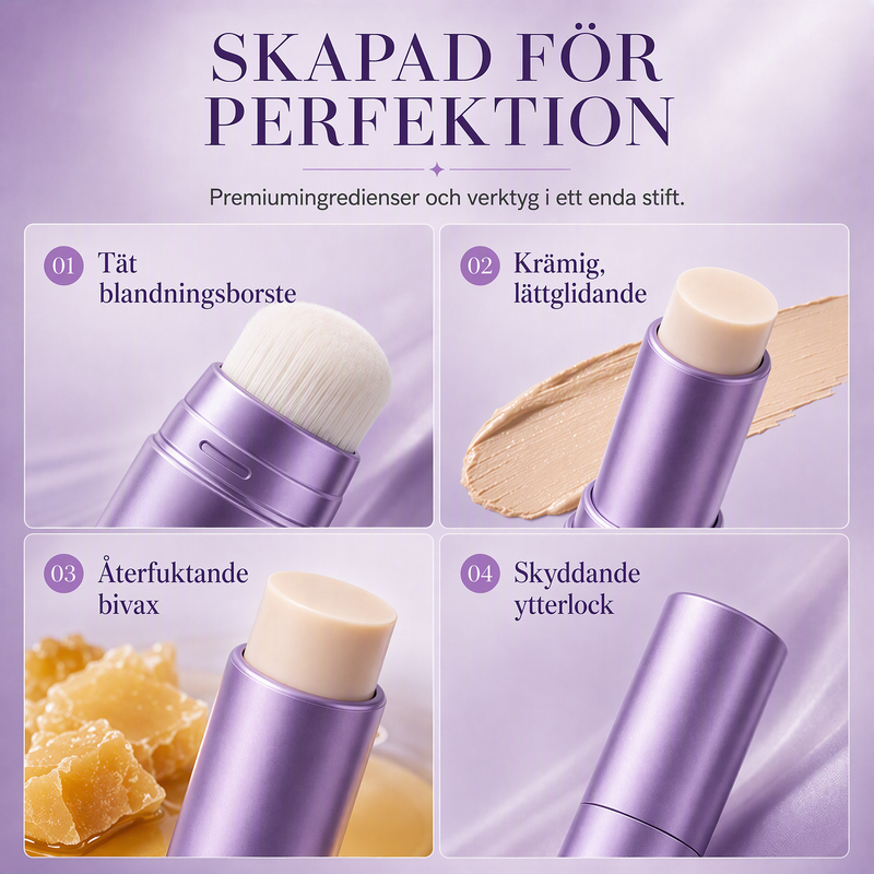 🧴 2-i-1 Foundationstift som Skiftar Färg – Inbyggd Borste & Full Täckning – Naturlig, Långvarig Finish för Alla Hudtoner