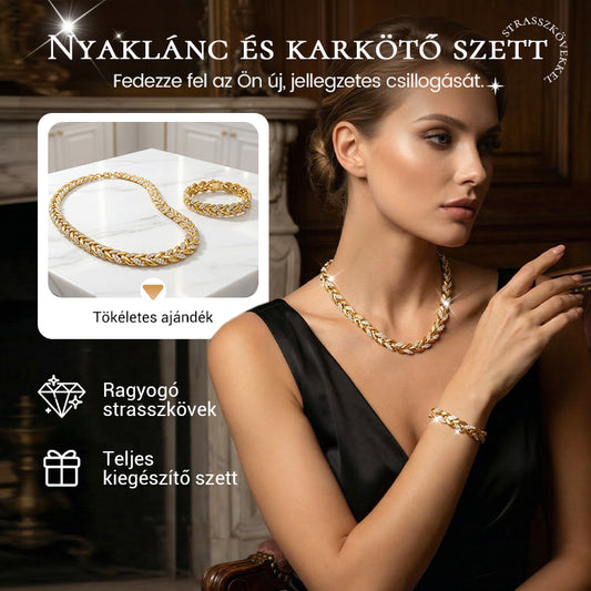 ✨ Justerbart strass blad-länk set – halsband & armband, eleganta & gnistrande ✨🍃