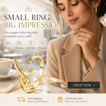 💍 50% RABATT! ✨ Justerbar Glittrande Initialring för Kvinnor – Välj Din Egen A–Z – Perfekt Som Present & Personlig Accessoar 🌸