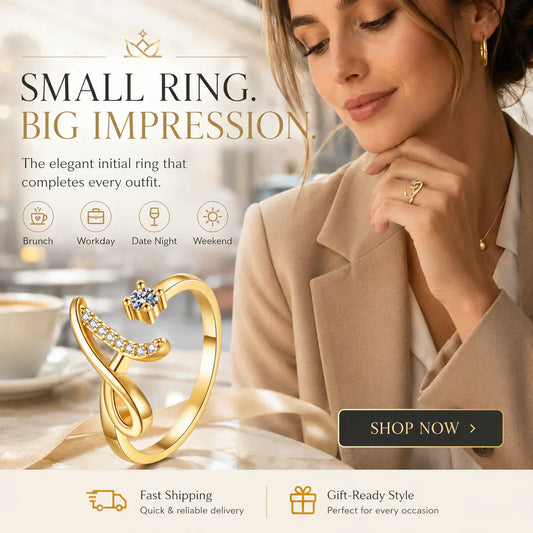 💍 50% RABATT! ✨ Justerbar Glittrande Initialring för Kvinnor – Välj Din Egen A–Z – Perfekt Som Present & Personlig Accessoar 🌸