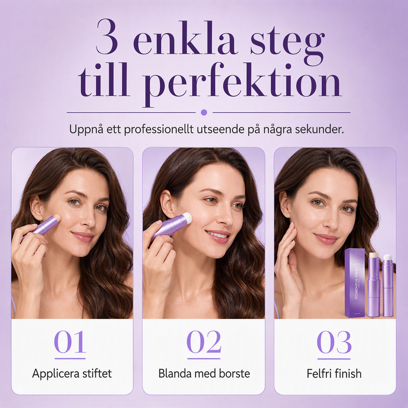 🧴 2-i-1 Foundationstift som Skiftar Färg – Inbyggd Borste & Full Täckning – Naturlig, Långvarig Finish för Alla Hudtoner