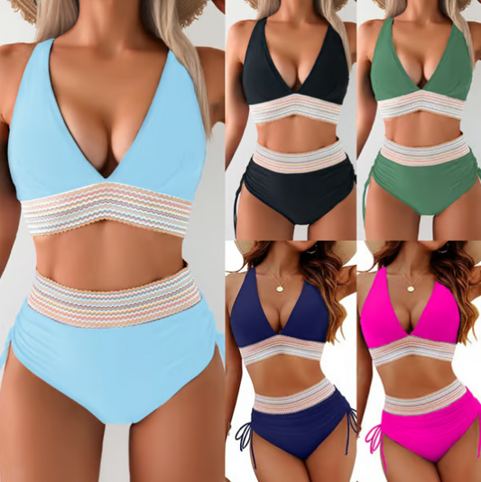 💃Semesterrea 49% OFF💃Magkontroll Färgblock Bikini Set