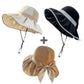 Solhatt med stickad krona & rosett – UPF 50+, formbart brätte & hästsvansvänlig 👒🎀