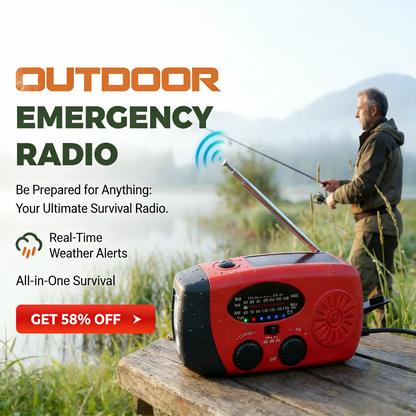📻 50 % RABATT NU! ☀️ Bärbar nödradio med solcell, handvev & powerbank – LED-lampa och NOAA-vädervarningar för äventyr och strömavbrott 🔦