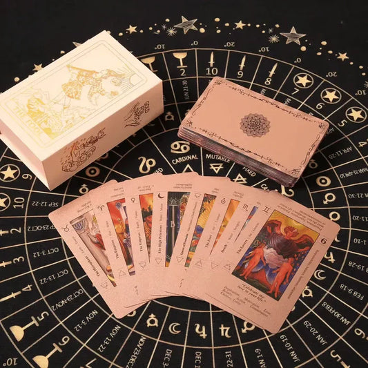 🔮50% RABATT NU!✨Lyxig Gyllene Tarotkortlek – Inklusive Guidebok, Svart Sammetspåse & Spådomskort 🎴📖