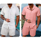 CASUAL STYLE✨Löst sittande kortärmad skjorta och shorts för herr, 2-delat set