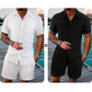 CASUAL STYLE✨Löst sittande kortärmad skjorta och shorts för herr, 2-delat set