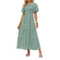 👗 50% RABATT NU! 🌸 Women's Casual Floral Print Maxi Dress – Flutter ärmar, Smockad Hög Midja & Flödande Kjol i lager ✨