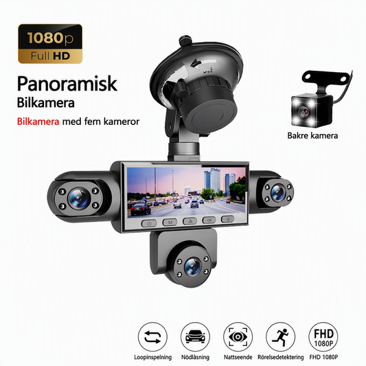📹 50% RABATT NU! 🚗 HD 1080P Flerlins Bilkamera med Nattseende – 4 eller 5 Linser, Tydlig Täckning Dag & Natt – Loop-inspelning, G-sensor & 24-timmars Parkeringsövervakning ✨