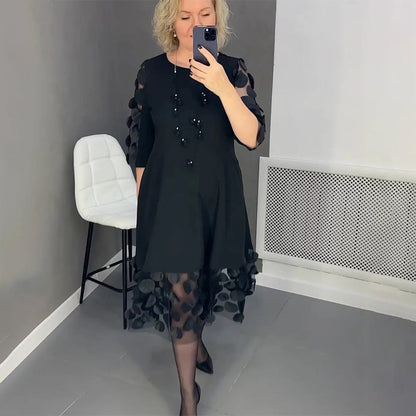 💖Utsvängd oversized klänning med prickigt mönster