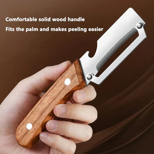 Multifunktionell grönsaksskalare – rakbladsvass, ergonomiskt trähandtag & flasköppnare – köp 2 få 1 gratis 🔪🥕