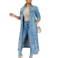 Kvinnors Långa Denimjacka med Rivna Hål
