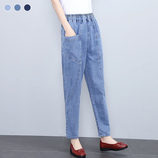 Stretchiga damjeans med hög midja och raka ben