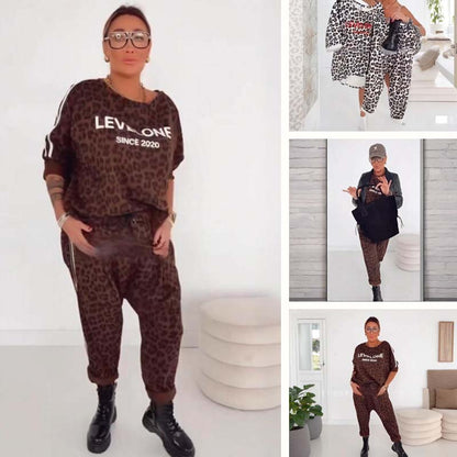 Leopardmönstrad topp och byxor för damer