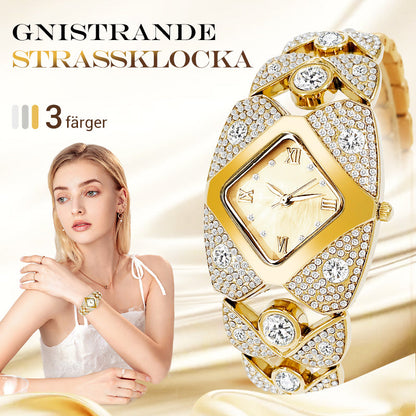 ⌚ 50% RABATT NU! ✨ Retro Kvartsklocka för Kvinnor med Glittrande Strassstenar – Elegant & Tidlös – Perfekt för Vardag & Fest 💎