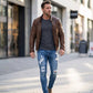 🔥🎁Nyhet 50 % RABATT🔥Snygga slitna skinny jeans för män