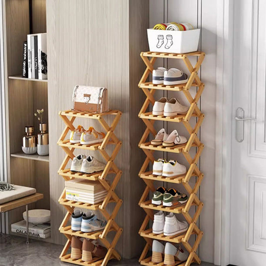 👞 50% RABATT! ✨ Hopfällbart skoställ i bambu – Stabil fristående skohylla – 100% naturlig alpinbambu, verktygsfri montering på 5 sekunder, robust X-konstruktion & ultrakompakt förvaring – 2–10 våningar 2 färger 🌿