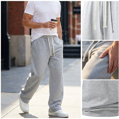 50% RABATT! 👖 Lösa Byxor för Män med Dragsko – Bekvämt Bomullstyg, Fickor & Casual Stil för Vardag och Träning 🏃‍♂️