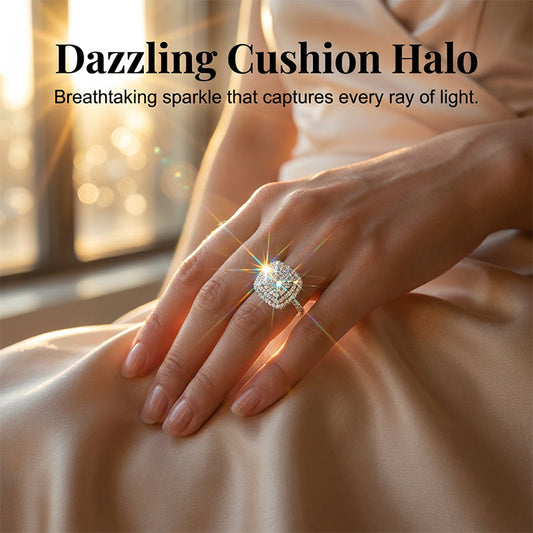 💍 50% RABATT! ✨ Brilliant Double Halo Square Ring för Kvinnor – Glittrande Design, Guldpläterad & Perfekt för Speciella Tillfällen 🌟