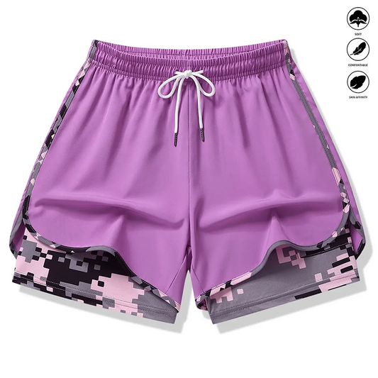 2-i-1 sportshorts för dam – löst ytterlager & kompressionsunderdel 🏃‍♀️✨