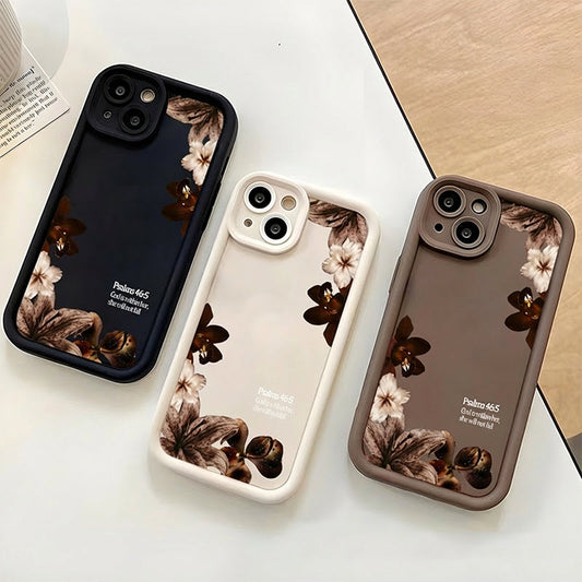 Vintage mobilskal med orkidé, kors & bibelvers – stötdämpande silikon 📱🌸