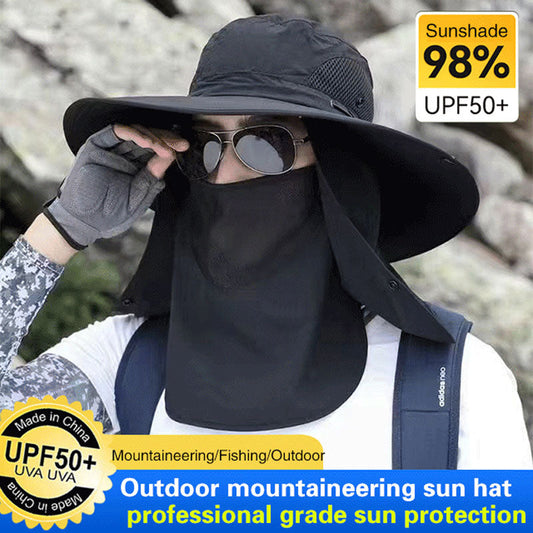 Vandringshatt med UPF 50+ – bred brätte, avtagbar ansiktsmask & ventilationshål ⛰️🧢