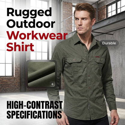 🥳REA 2026🥳💞Över 50 000 sålda!👕🔥 50% OFF! Herr långärmad bomullsarbetsskjorta – andningsbar, förstärkta sömmar & dubbla bröstfickor 👕🛡️