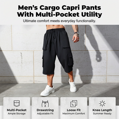 Herr cargo capri-shorts – stora fickor, justerbar dragsko & luftig wide-leg passform 🩳🎒