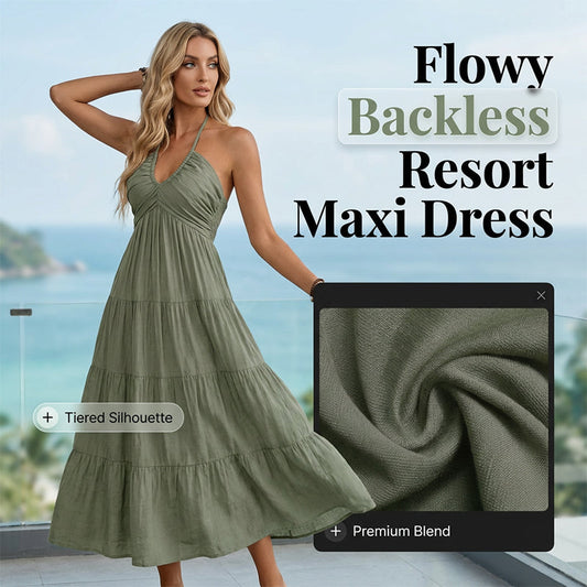 👗 50% RABATT NU! 🌴Halterneck baklös maxiklänning – volanger, flödande & redo för solen 🌴