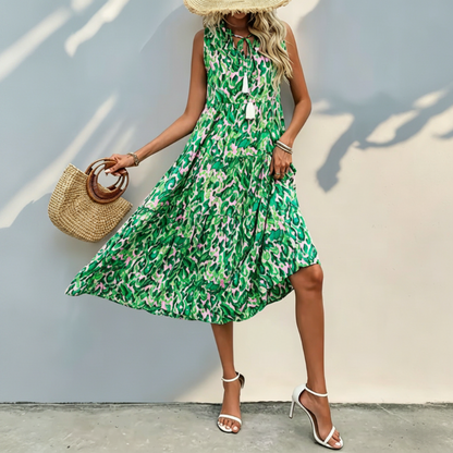 👗 50% RABATT! 🎨 Ärmlös Midiklänning med Lager-på-Lager-Design & Abstrakt Mönster för Dam – Elegant Silhuett, Lätt Tyg & Perfekt För En Konstnärlig Och Ledig Look 🌸