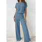 👚 50% RABATT NU! 🌿 Kvinnors Ribbstickad Topp & Vida Byxor Set – Avslappnad Drop-Shoulder, Mjukt Stretchtyg & Mångsidigt Tvådelat 🧶