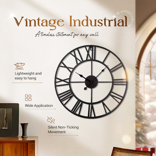 Tyst industriell väggklocka – vintage-retro design, icke-tickande svepande visare 🕰️