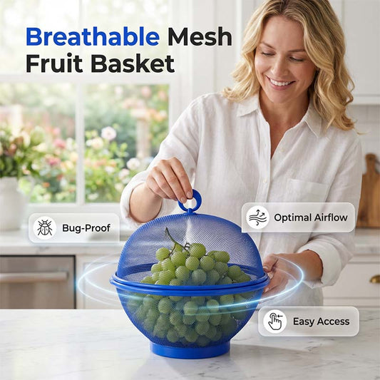 Fruktkorg med lock – andningsbar mesh, inbyggd sil & högtäthet stålnät 🍎🥝