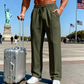 Herrbyxor med elastisk midja, dragsko & raka ben – avslappnad passform, andningsbart stickat tyg & sidofickor 👖💨