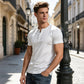 Lättvikt andningsbar sommar-T-shirt – klassisk Henley-stil, muscle-fit & andningsbar polyester 👕💨