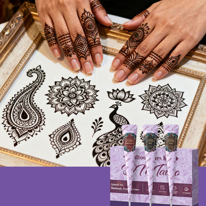 3-färgers henna tattoo kit – naturlig, vattentät & håller i upp till två veckor 🎨✨