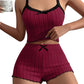 Ribbade Stickade Pyjamas-set – Camisole & Shorts, Spetsdetaljer, Mjuk Textur, 5 Färger 🌸✨