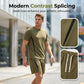 Herr Waffelstickat Set – Kortärmad T-shirt & Shorts, Andningsbart Tyg, Ledig Passform 👕🩳