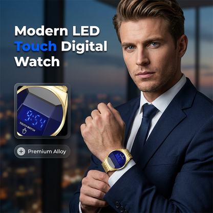 ⌚ 50% RABATT NU!🔵 Herr Modern LED Pekskärm Digital Klocka – Premium Legering & Tydlig Nattvision – Futuristisk Stil Tidsmätare 🌃