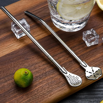 🥤50% RABATT⏰ 304 rostfritt stål 2-i-1 sugrörssked, avtagbar design för enkel rengöring och återanvändning🥄