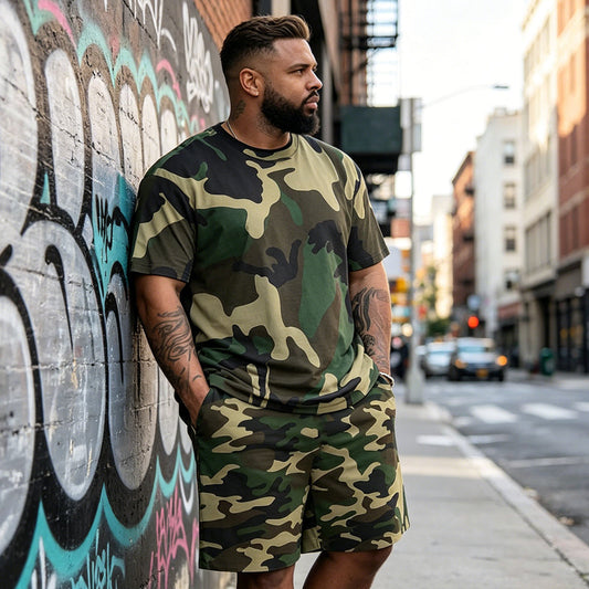 👕 50% RABATT! 🌿 Herr kamouflagetryckt T-shirt & shorts set – Bomullsblandning, avslappnad passform & perfekt för utomhusbruk, sport eller lediga sommardagar 🩳