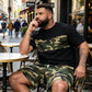 👕 50% RABATT! 🌿 Herr kamouflagetryckt T-shirt & shorts set – Bomullsblandning, avslappnad passform & perfekt för utomhusbruk, sport eller lediga sommardagar 🩳