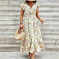 👗 50% RABATT NU!🌸 Blommig V-ringad Klänning med Smockad Midja – Flatterärm & A-linje – Elegant Sommar- & Semesterklänning 🥂